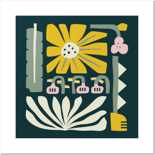 Fun abstract flower garden - yellow and green Posters and Art